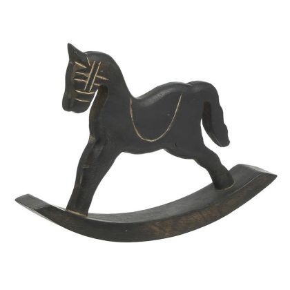 WOODEN DECO ROCKING HORSE BLACK/BROWN 24X4X15