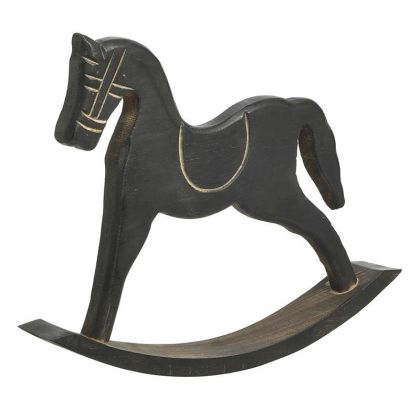 WOODEN DECO ROCKING HORSE BLACK/BROWN 30X5X25