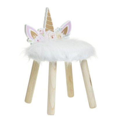 WOODEN STOOL UNICORN NATURAL/WHITE Φ27Χ40