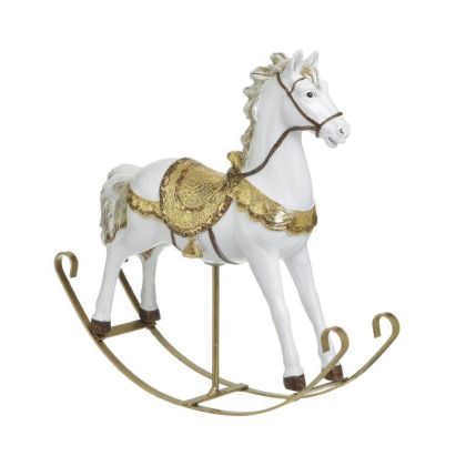 RESIN ROCKING HORSE WHITE/GOLDEN 29X7X25