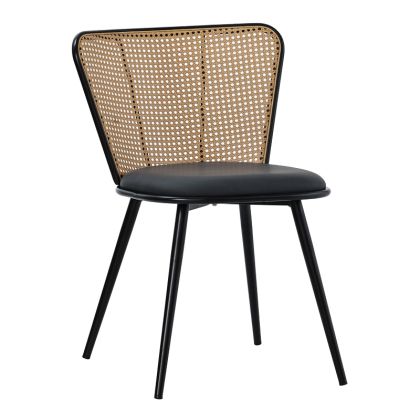 Daniele chair pe rattan beige-pu black grey-metal black 46.5x57.5x77.5cm