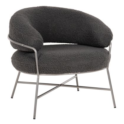 Кресло TRUDI HM8639.21 сиво букле със сребърна метална рамка 84x79x76Hcm.