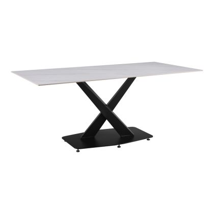 Кухненска маса Tafel синтерован бял камък с черни метални крака 180x90x76см