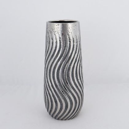 ВАЗА, КЕРАМИКА, КАФЯВА И СРЕБРИСТА, 14,5x4,5x35 см