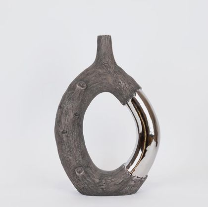 ВАЗА, КЕРАМИКА, КАФЯВА И СРЕБРИСТА, 26,5x9,5x39,5 см