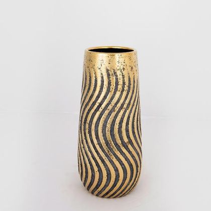 ВАЗА, КЕРАМИКА, КАФЯВО И ЗЛАТНО, 13x13x27,5 см