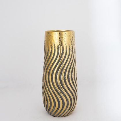 ВАЗА, КЕРАМИКА, КАФЯВО И ЗЛАТНО, 14,5x4,5x35 см