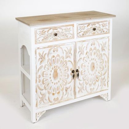 ВИНТИДЖ ШКАФ, ДЪРВО, АНТИЧНО БЯЛО, 2 ВРАТИ, 2 ЧЕКМЕДЖЕТА, , 80x32x78см