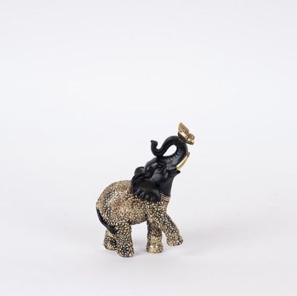 ДЕКОРАЦИЯ ЗА МАСА, СЛОН С ПЕПЕРУДА, ПОЛИРЕЗИН, ЧЕРНО И ЗЛАТНО, 9x4.5x12.5cm