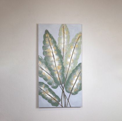 КАРТИНА НА ПЛАТНО, ЛИСТА, ЗЛАТНО И ЗЕЛЕНО, 120X60X2,8 см