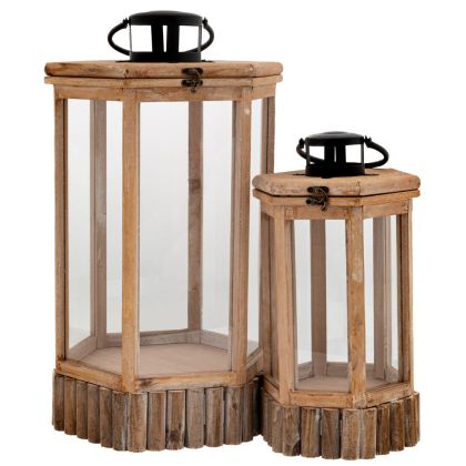 КОМПЛЕКТ 2 СВЕТЛОКАФЯВИ ШЕСТОКЪГЪЛНИ ФЕНЕРИ 33X28,5X56 22,5X19,5X40CM
