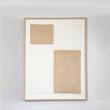 РАМКА С ОРИЗОВА ХАРТИЯ В РАМКА, ПРАВОЪГЪЛНИ ФОРМИ, БЯЛО-БЕЖОВО, 60 x80x3cm