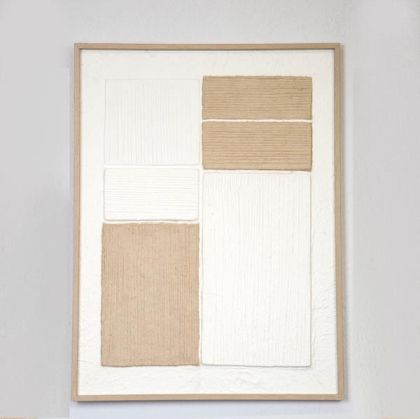 РАМКА С ОРИЗОВА ХАРТИЯ В РАМКА, ПРАВОЪГЪЛНИ ФОРМИ, БЯЛО-БЕЖОВО, 60 x80x3cm
