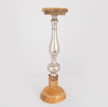 СВЕЩНИК, ДЪРВО-НИКЕЛ, ЕСТЕСТВЕНО-СРЕБРИСТ, 15x15x51cm