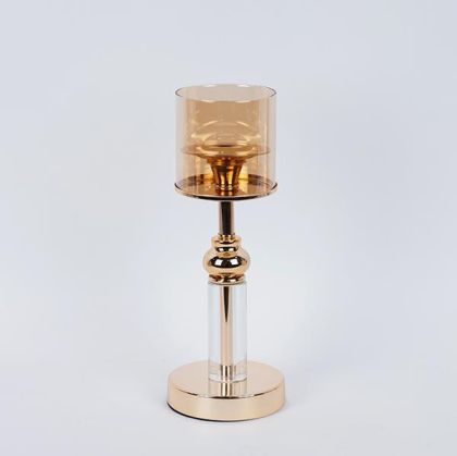 СВЕЩНИК, МЕТАЛЕН, ЗЛАТЕН, 12x37см