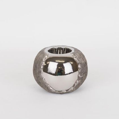 СВЕЩНИК, СРЕБРИСТ И КАФЯВ, 10,5x10,5x7,5 см