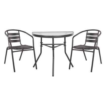 ГРАДИНСКИ КОМПЛЕКТ 3БР LAURA HM21112 ПОЛУКРЪГЛА МАСА И 2 КРЕСЛА В СИВО