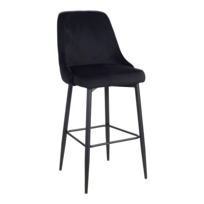 Бар стол Zedna Serenity черно кадифе с черни метални крака 52x57x111см