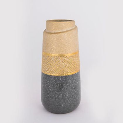 ВАЗА, КЕРАМИКА, ЗЛАТНО И СИВО, 13,5x13,5x29,5 см