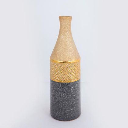 ВАЗА, КЕРАМИКА, СИВО И ЗЛАТНО, ДИЗАЙН НА БУТИЛКА, 12x12x41cm