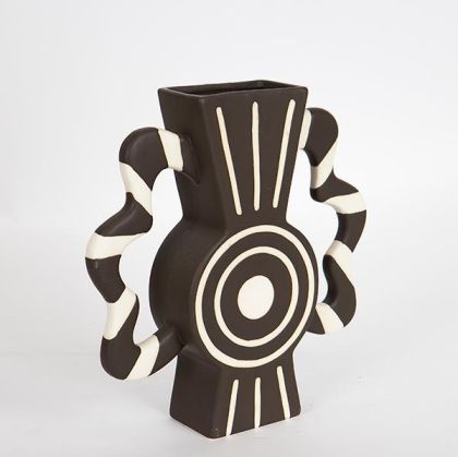 ВАЗА, КЕРАМИКА, ТЪМНО КАФЯВО И БЕЖОВО, С ДРЪЖКИ, 37x 8x35,5 cm