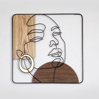 ДЕКОР ЗА СТЕНА, МЕТАЛИК, ЖЕНА, КАФЯВО И ЧЕРНО, 50,2x50,2x1,9 см