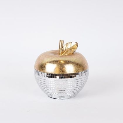 ДЕКОРАТИВНА ЯБЪЛКА, ПОЛИЗЕРИН, ЗЛАТНО И БЯЛО, 13x13x13cm