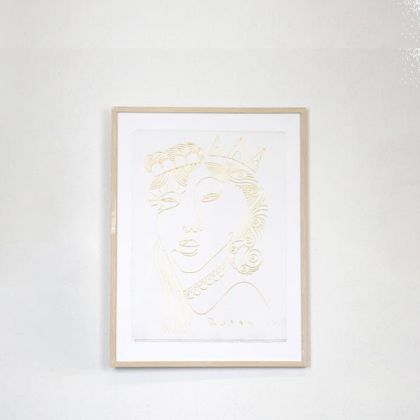 КАРТИНА С ГИПС, ЛИЦЕ, БЯЛО-ЗЛАТО, 45x60x2,2cm
