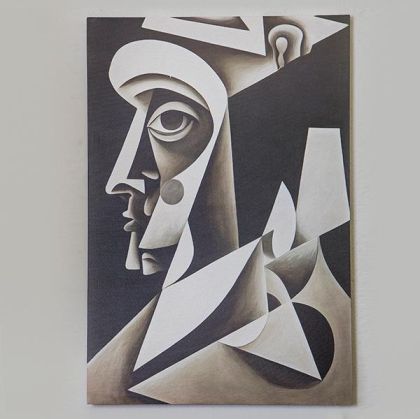 КАРТИНА ЛИЦЕ НА АБСТРАКТНО ИЗКУСТВО, КРЕМАВО-ЧЕРНО, 60x90cm