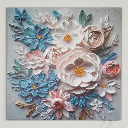 КАРТИНА НА ПЛАТНО, ЦВЕТЯ, БЯЛО-СИНЯ, 80x80x2,5см