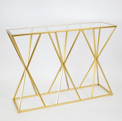 КОНЗОЛА, МЕТАЛ, ЗЛАТЕН ЦВЯТ, СТЪКЛЕН ПЛОТ, 107x32x78cm
