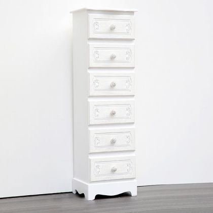 ШКАФ, ДЪРВЕН, БЯЛ, 6 ЧЕКМЕДЖЕТА С ДИЗАЙН, 29x23x95см