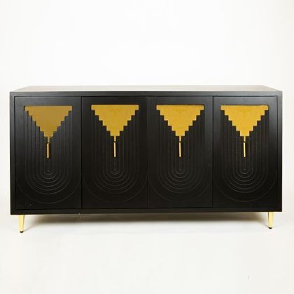 ШКАФ,ДЪРВЕН, ЧЕРЕН, 4 ВРАТИ, ЗЛАТИСТИ МЕТАЛНИ КРАКА, 152x40x80cm