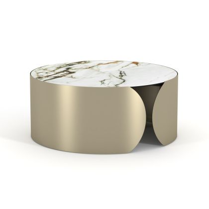 КРЪГЛА ХОЛНА МАСА OBSESSION SM18089 КЕРАМИЧЕН ПЛОТ СЪС СТЪКЛО-МЕТАЛНИ КРАКА Φ80X35ВСМ.