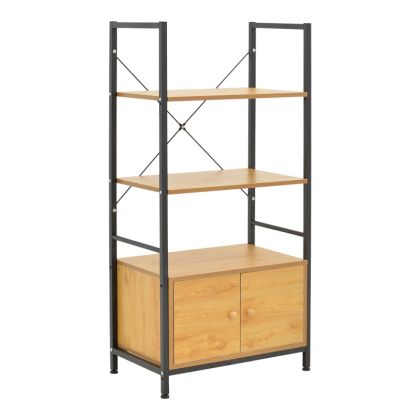 Стояща етажерка с шкаф Kuili метал черен-MDF в дъбово-черен нюанс 60x36x121см