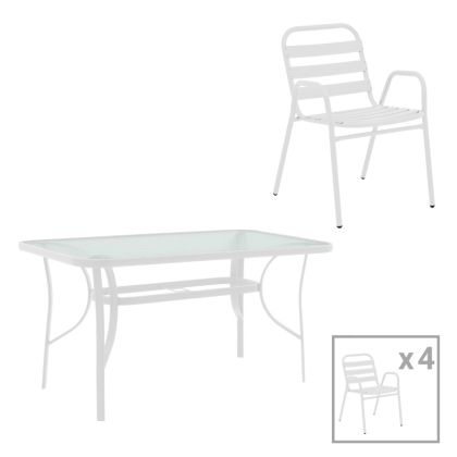 ТРАПЕЗАРНА МАСА SUSSIE-ENSURE 5 БР. МЕТАЛ-СТЪКЛО В БЯЛ ЦВЯТ 120X70X70СМ