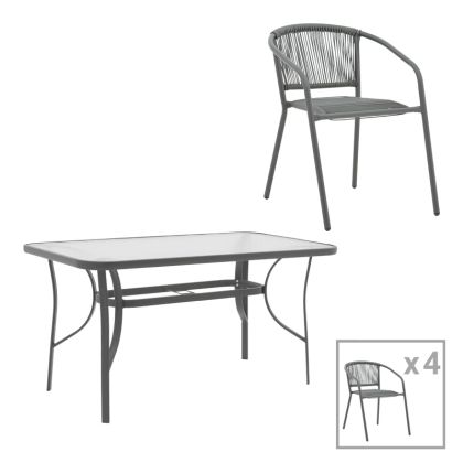 ТРАПЕЗЕН КОМПЛЕКТ 5 БР. ENSURE-LINDARIA МЕТАЛ-СТЪКЛО ТЪМНОСИВ 140X80X70СМ