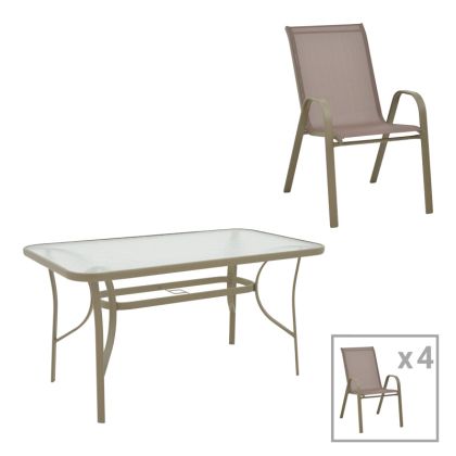 ТРАПЕЗНА МАСА ENSURE-CALAN МЕТАЛ-СТЪКЛО В ЦВЯТ ШАМПАНСКО 140X80X70СМ