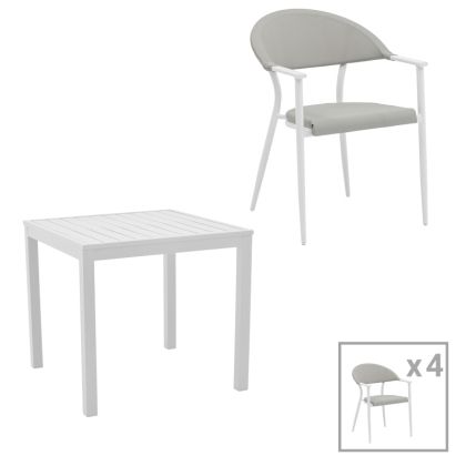 ТРАПЕЗНА МАСА KLITON - PINO КОМПЛЕКТ ОТ 5 ЧАСТИ АЛУМИНИЙ В БЯЛО 80X80X74СМ