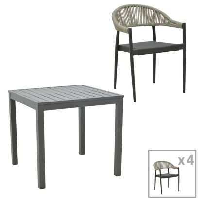 ТРАПЕЗНА МАСА KLITON- КОМПЛЕКТ ОТ 5 ЧАСТИ АЛУМИНИЙ И АНТРАЦИТ 80X80X74СМ