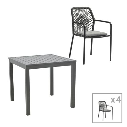 ТРАПЕЗНА МАСА KLITON-KHERSON КОМПЛЕКТ ОТ 5 ЧАСТИ АЛУМИНИЙ И АНТРАЦИТ 80X80X74СМ