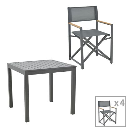 ТРАПЕЗНА МАСА KLITON-MABU КОМПЛЕКТ ОТ 5 ЧАСТИ АЛУМИНИЙ И АНТРАЦИТ 80X80X74СМ