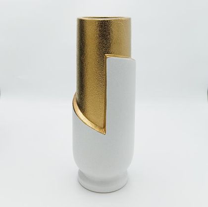 ВАЗА КЕРАМИЧНА БЯЛА - ЗЛАТНА 13.5x13.5x36.5см