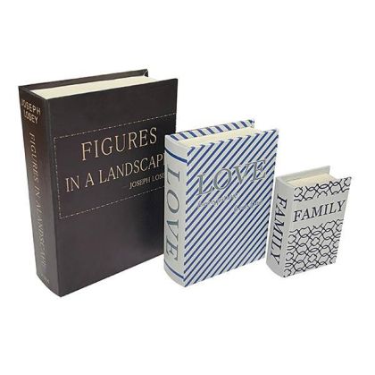ДЕКОРАТИВНА КУТИЯ КНИГА, ДЪРВЕНА, КОМПЛЕКТ ОТ 3 БРОЯ, С ДИЗАЙН, 30x21.5x6, 23x17x4.5, 16x11x3 см