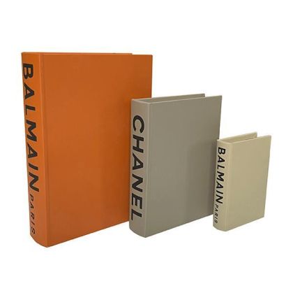 ДЕКОРАТИВНА КУТИЯ КНИГА, ОРАНЖЕВО, БЕЖОВО, СИВО, КОМПЛЕКТ ОТ 3 БРОЯ, 30x21.5x6, 23x17x4.5, 16x11x3 см