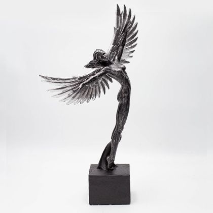 ДЕКОРАЦИЯ ЗА МАСА, ЖЕНА С КРИЛА, ПОЛИПОЛИРЕЗИН, СРЕБЪРНО-ЧЕРНО, 20x10x39.5см