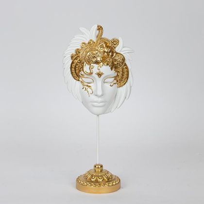 ДЕКОРАЦИЯ ЗА МАСА, МАСКА, ПОЛИРЕЗИН, СИВО И ЗЛАТНО, 12.7x7.8x28.5см