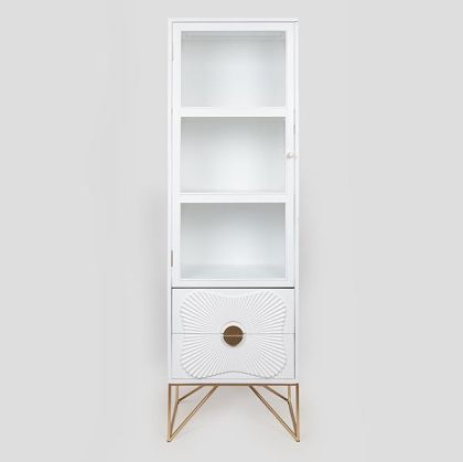 ДЪРВЕНА ЕТАЖЕРКА БЯЛО СЪС ЗЛАТИСТИ МЕТАЛНИ КРАКА 50X38X162СМ