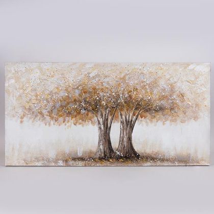КАРТИНА ПЛАТНО с дървета, бяло - кафяво 60x120x3см