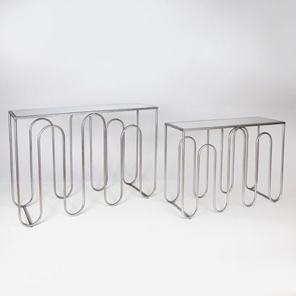 КОНЗОЛА S/2, МЕТАЛ-MDF, СРЕБЪРЕН ЦВЯТ, ОГЛЕДАЛО СЪС СТЪКЛЕН ПЛОТ, 120X35X81СМ, 100X30X70СМ
